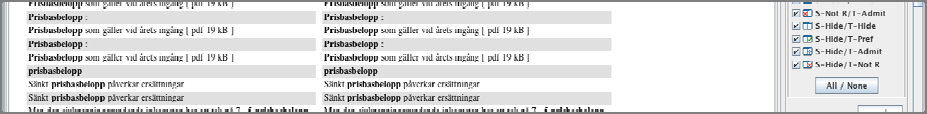 Dessutom tillfördes en Vet inte -grupp när det var svårt för terminologen att avgöra till vilken grupp ett uttryck skulle räknas; vissa förkortningar som saknade relevant kontext hörde till denna