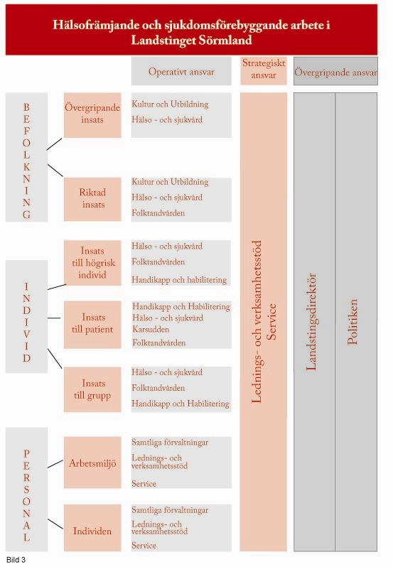 Ansvarfördelning för det hälsofrämjande och sjukdomsförebyggande arbetet i landstinget Insatser för det hälsofrämjande och sjukdomsförebyggande arbetet kan i princip delas in i två huvudgrupper.