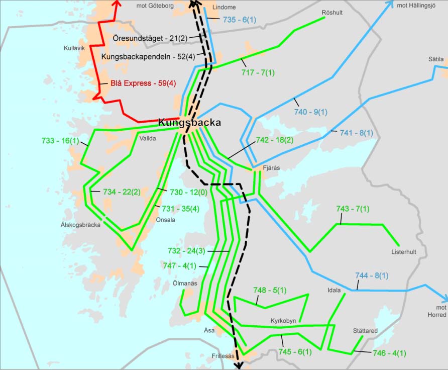 DAGENS TRAFIK I KUNGSBACKA KOMMUN 2008 KUNGSBACKA 00 00 (0) Regional busstrafik mot Göteborg Övrig regional busstrafik Lokal