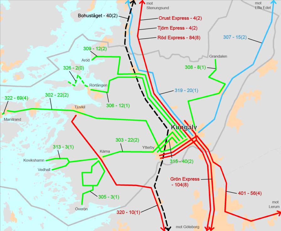 FÖRSLAG TILL FRAMTIDA TRAFIKERING I KUNGÄLVS KOMMUN KUNGÄLV 2025 00 00 (0) Regional busstrafik mot Göteborg Övrig regional busstrafik Lokal busstrafik Tåg Dubbelturer i maxtimmen Dubbelturer/var