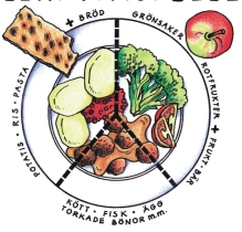 TALLRIKSMODELLEN Det är bra att fördela frukost, lunch, middag och två mellanmål jämnt över dagen. Då håller du dig mätt längre och behöver inte riskera att få plötsliga hungerattacker.