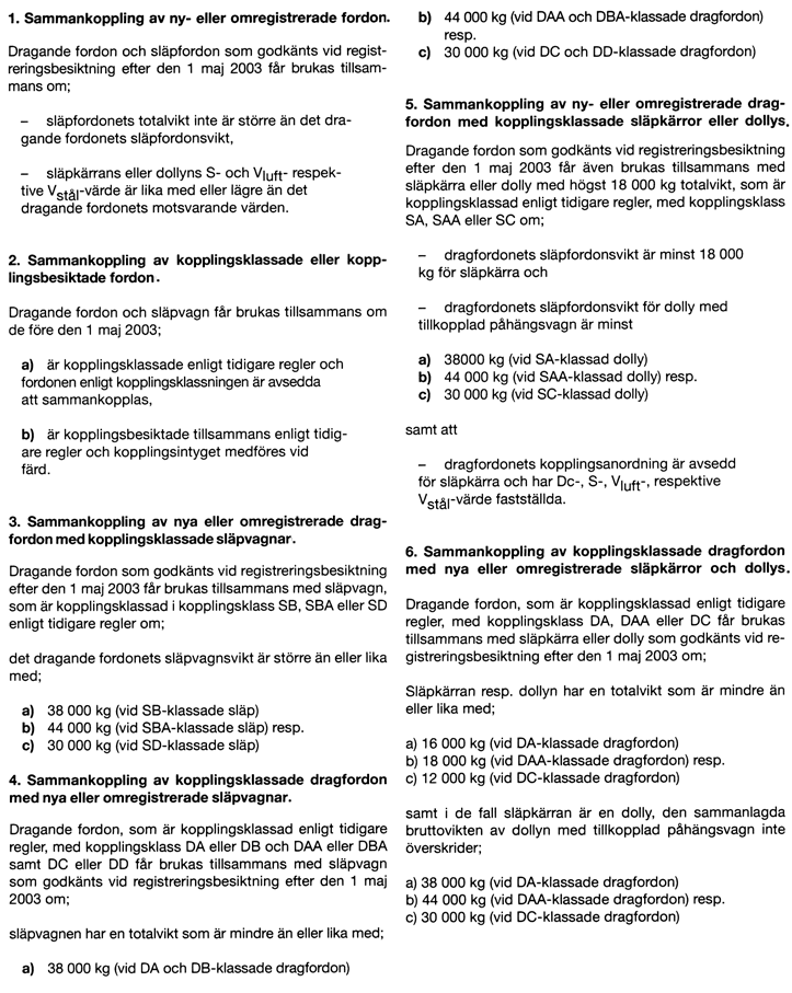 Utdrag ur Transportstyrelsens författningssamling TSFS 2009:17 om hopkoppling av bil och släpvagn 182