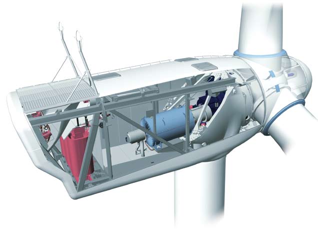 Teknisk specifikation 4 17 16 14 6 13 1 5 7 8 9 11 12 2 3 1 Oljekylare 6 Servicekran 11 Mekanisk parkeringsbroms 16 Pitchcylinder 2 Generatorns luftkylning 7 OptiSpeed -generator 12 Maskinfundament