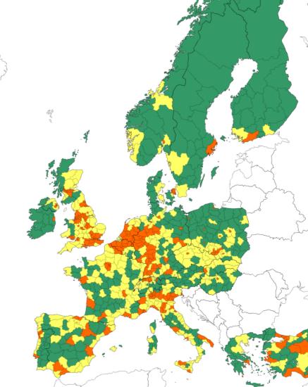 Figur 2-2 OECD:s nya regiontyper (OECD-medlemsländer, TL 3 regioner) landsbygdsregioner täta regioner storstadsregioner Källa: OECD 2.