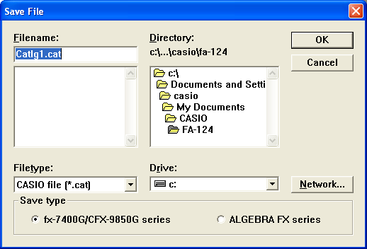 4. Överföra data mellan datorn och en ALGEBRA FX- eller fx-7400g/cfx-9850g-räknare 4. Spara informationen som en fil. Välj [File] - [Save].