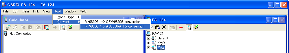 6. Datakonvertering k Konvertera data mellan fx-9860g-serien-format och ALGEBRA FX-, CFX-9850Geller fx-7400g-format u Konvertera från fx-9860g-serien/fx-9750gii/fx-7400gii till