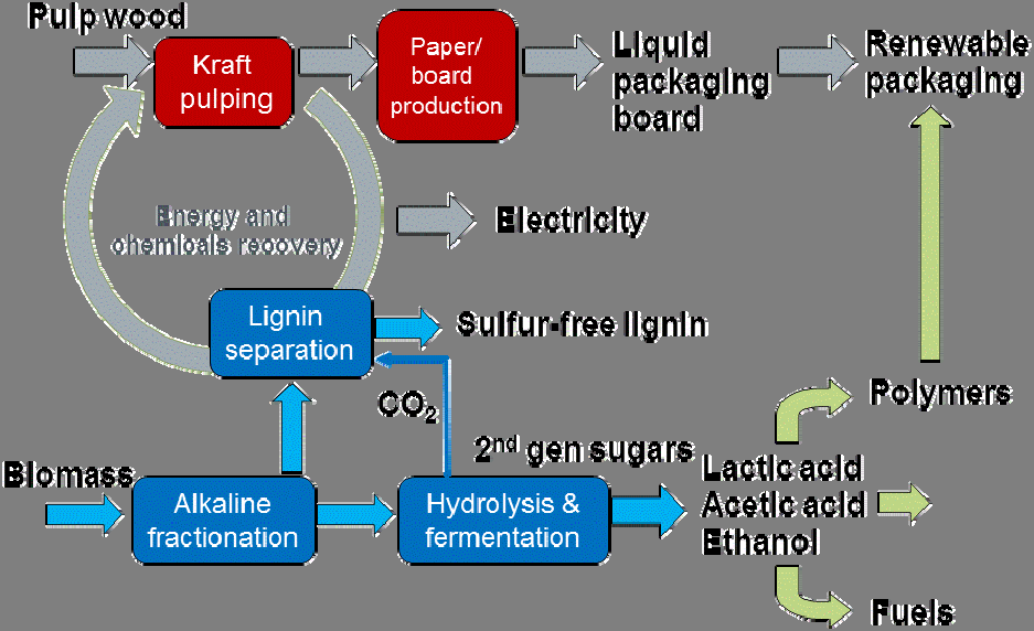 44 Figur 12. Polynolprocessen för integrerad tillverkning av helt biobaserat förpackningsmaterial (Berglin 2014). 10.3.