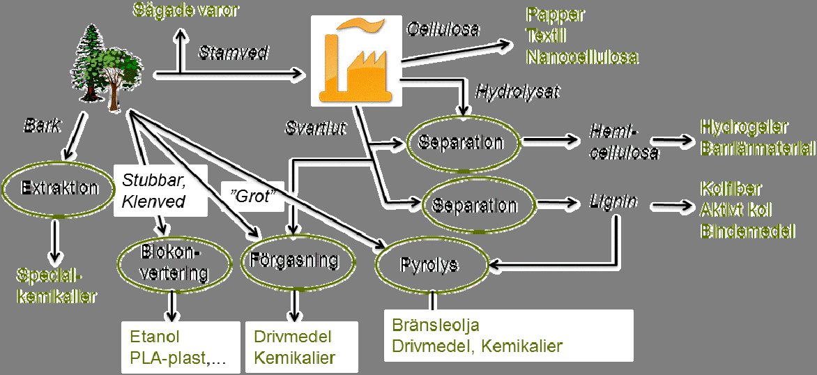 2 Hemicellulosa, den största vedkomponenten efter cellulosa och lignin, kan utvinnas ur svartlut (endast xylan, d v s lövvedshemicellulosa) eller förhydrolysat (endast massabruk som tillverkar