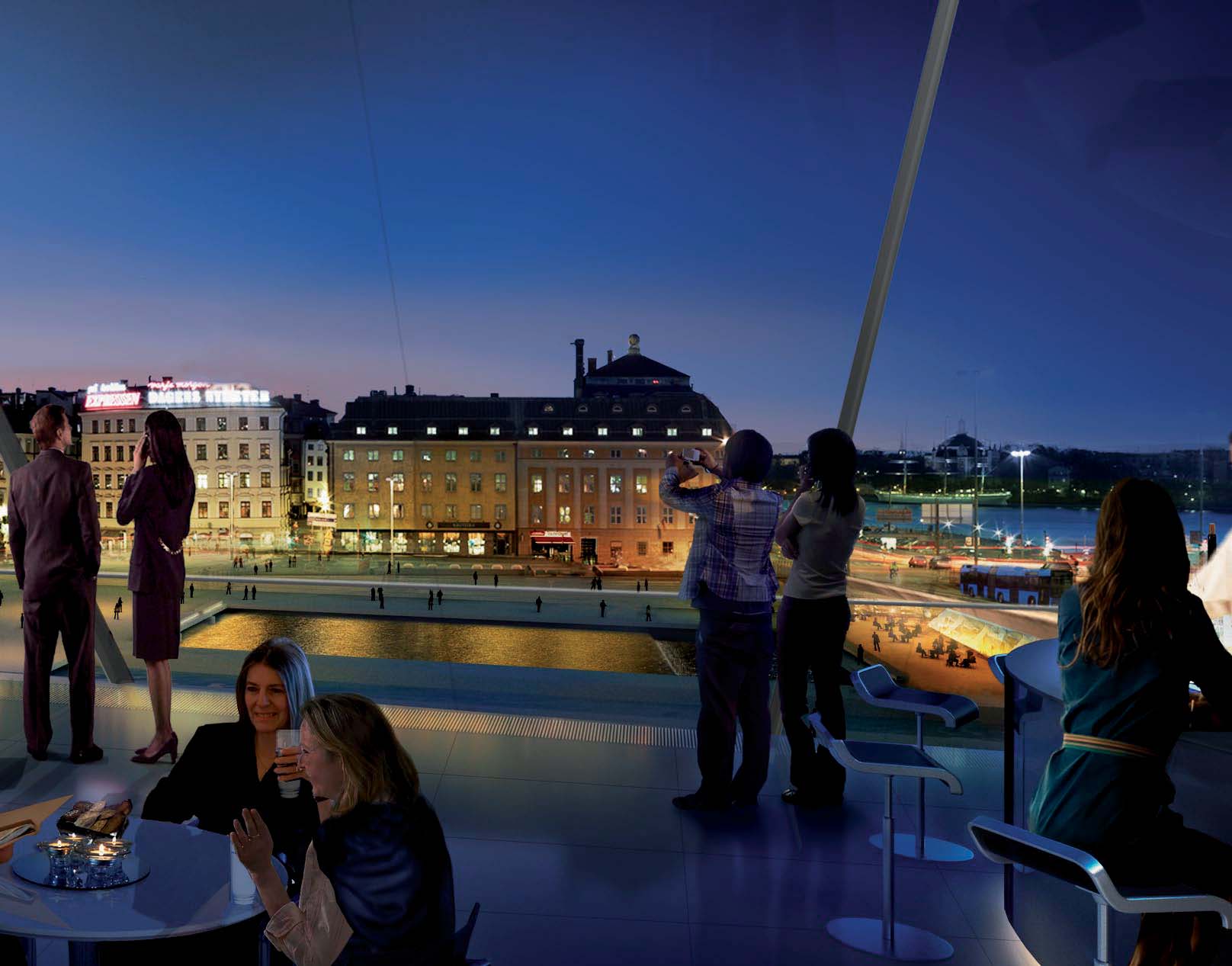 En ny mötesplats för Stockholm Nya Slussen: utsikt över Slusstorget inifrån nya glasbyggnaden på Södermalmstorg Nya Slussen är tillgänglig för alla Tillgänglighet är en prioriterad fråga i