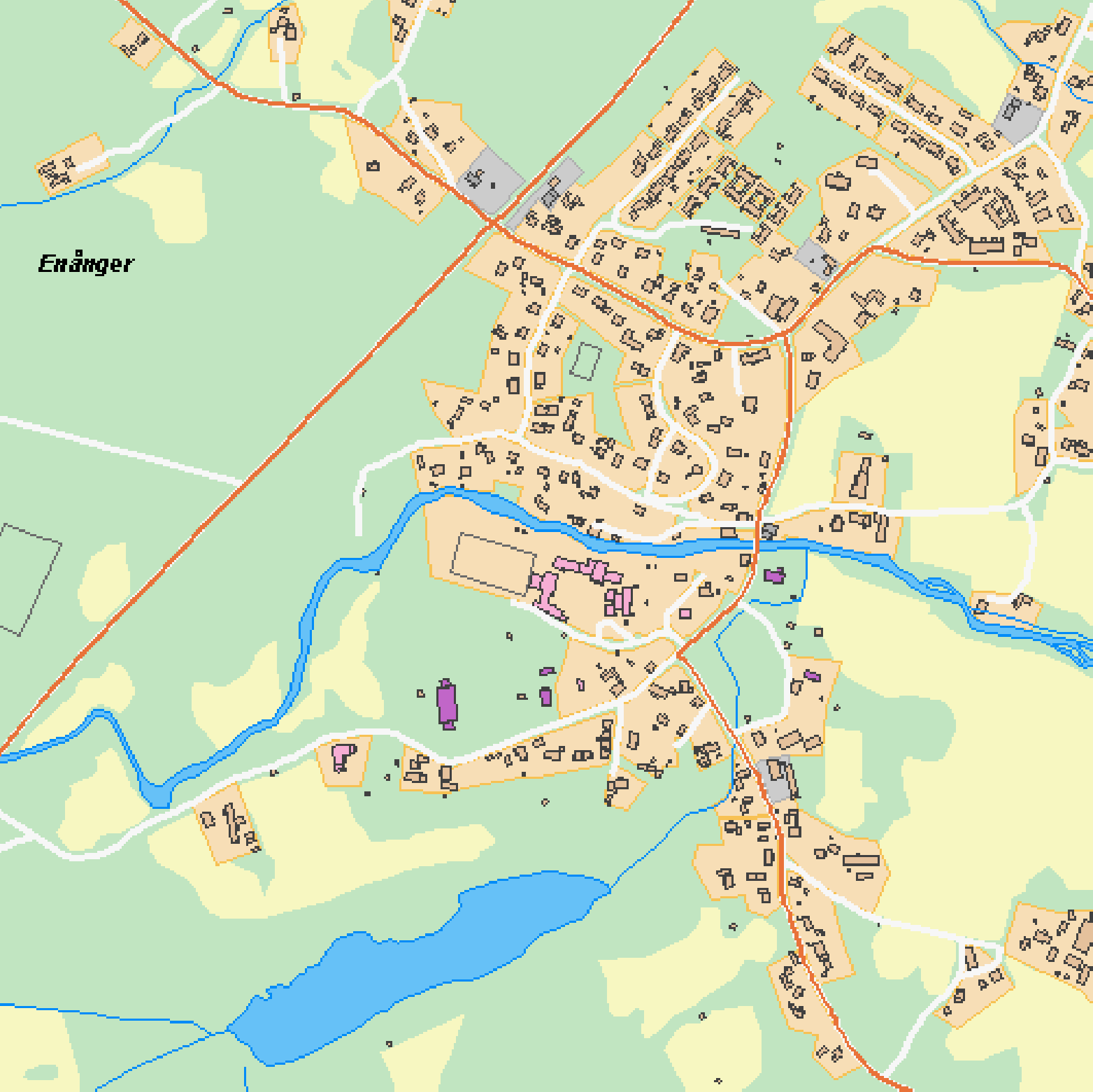 Ill. 1. Utdrag ur cx-karta med Enångers nya kyrka inringad med en röd cirkel.