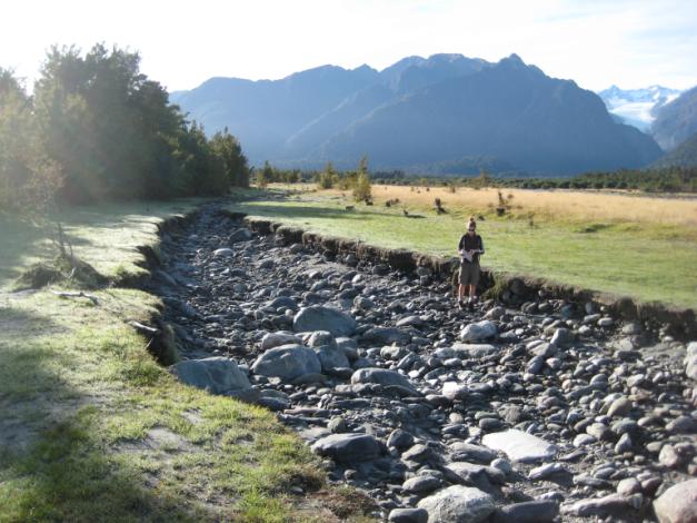 Förutsättningar för jökellopp vid Fox Glacier, Nya Zeeland.