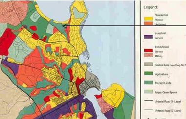 Dar es-salaams senaste Master Plan från 1979. Figur 7. T.H. Visar hela Dar es-salaam. Det ljusgula markerar planerade områden, mörkgula oplanerade.