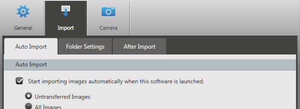 Andra användningsområden för CameraWindow Importera bilder automatiskt när CameraWindow startas Du kan ställa in CameraWindow att importera bilder automatiskt när programmet startar på följande sätt:
