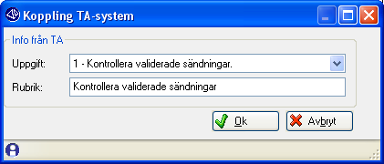 PTC-Uppdrag Koppling TA-system Då du i Pyramid t.ex. skapar ett nytt uppdrag eller öppnar upp ett redan befintligt uppdrag, skickar Pyramid alltid en extra fråga till LogTrade Distribution 2.