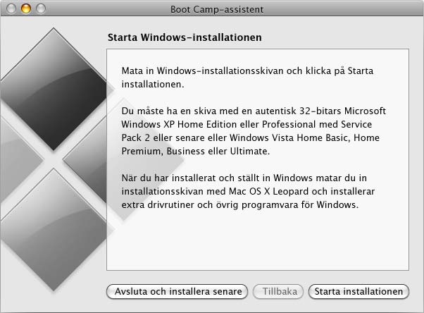 Steg 2: Installera Windows Studera och följ de här anvisningarna för att installera Windows på din Mac. Allmän information om installation och konfigurering av Windows finns i Windowsdokumentationen.