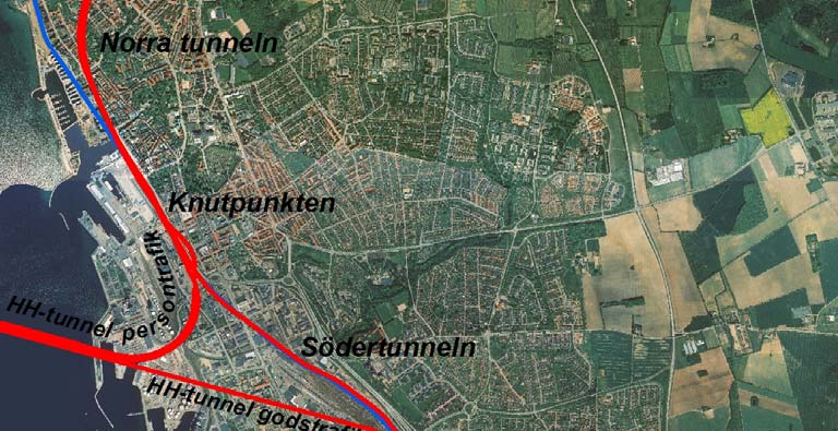 från Knutpunkten till Maria station, söderut från Knutpunkten till Ramlösa station samt en tunnel