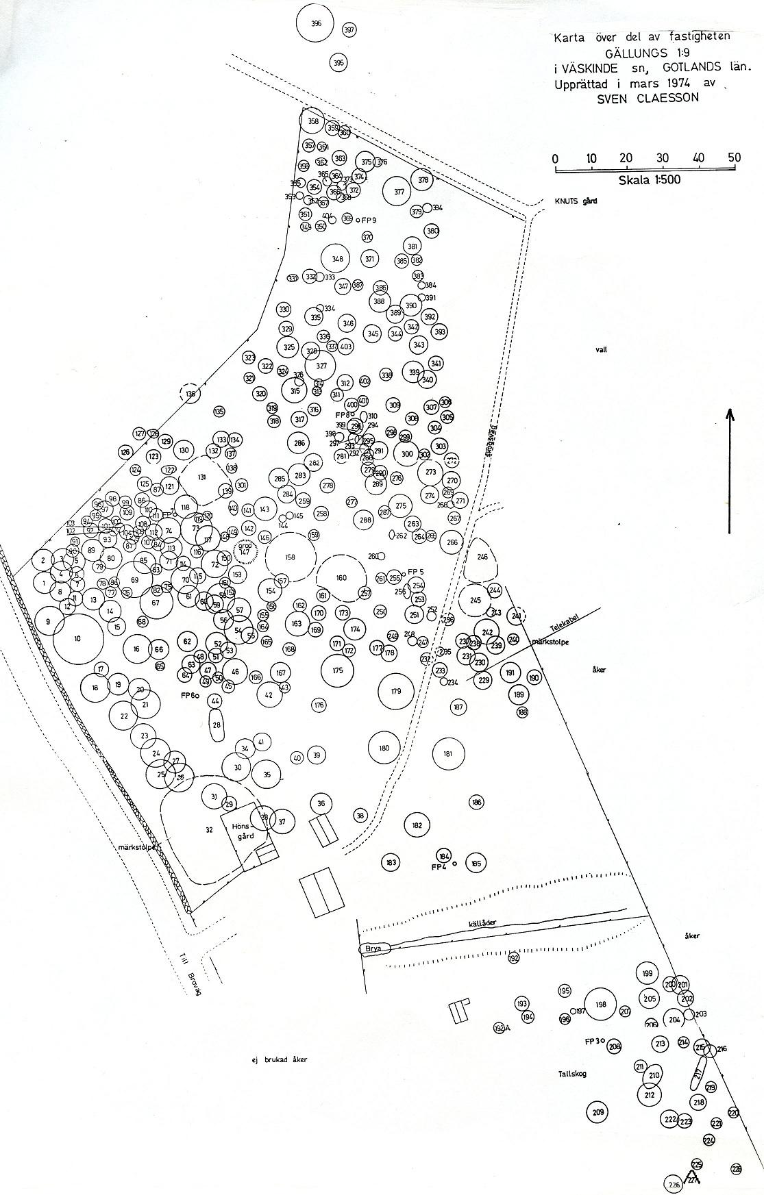 Rapportsammanställning Fig. 2. Gravfältet på Gällungs i Väskinde.