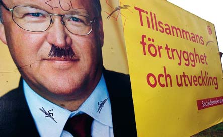 Socialdemokraterna fick 2002 sina valaffischer i Fridlevstad i Blekinge nedklottrade med hakkors och Göran