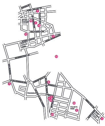 SPELPLATSER 13 ÖSTRA VARVSGATAN STORA VARVSGATAN KLAFFBRON 1 Bastionen: Teater Foratt 2 Barnens scen 3 Expressteatern 4 Inkonst, Teater Mutation 5 Kulturhuset Mazetti: Teatercentrum, Danscentrum,