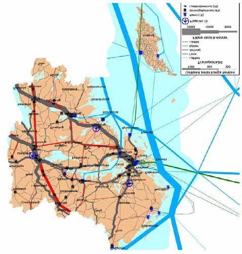 7 7.6 Gods För att få ett effektivt och miljövänligare godstransportsystem måste godstransporterna på järnväg utvecklas. Viktiga omlastningspunkter, både längs kusten och i inlandet måste knytas ihop.