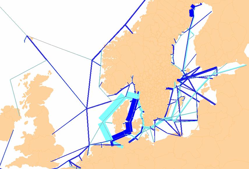 Figur 5.7 Differenskarta för ton på sjöfartslänkar (inkl färjelinjer).