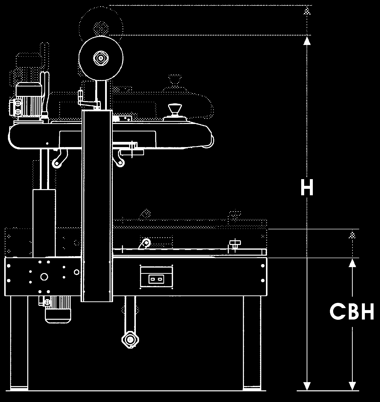 4-TEKNISKA SPECIFIKATIONER A MED STANDARDBEN RULLBORDETS HÖJD TOTALA DIMENSIONER MIN MAX CBH 485 825 MIN MAX H 1265 1970 L 1080 1080 W