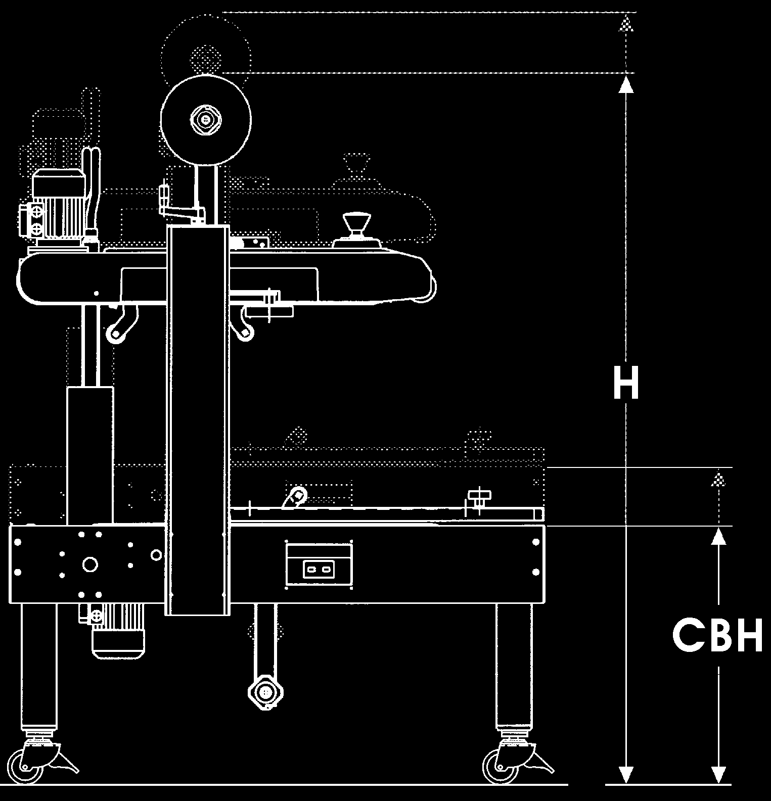 MED AS80 BEN (TILLVAL) RULLBORDETS HÖJD TOTALA DIMENSIONER MIN MAX CBH 645 1135 MIN MAX H 1425 2280 L 1080 1080 W 740 740 D MED AS80