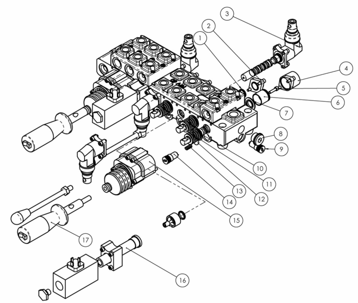 Finn-Rotor manöverventil FRV 60/8 2-spak On-Off 1 100080 P-sats för spole D16 2 100084 Kåpa låg 3 100003 Singelspaksystem 4 100400 Kåpa hög 5 100114 Sexkantsskruv 6 100009 Fjäderhus lägesspärr C5 7