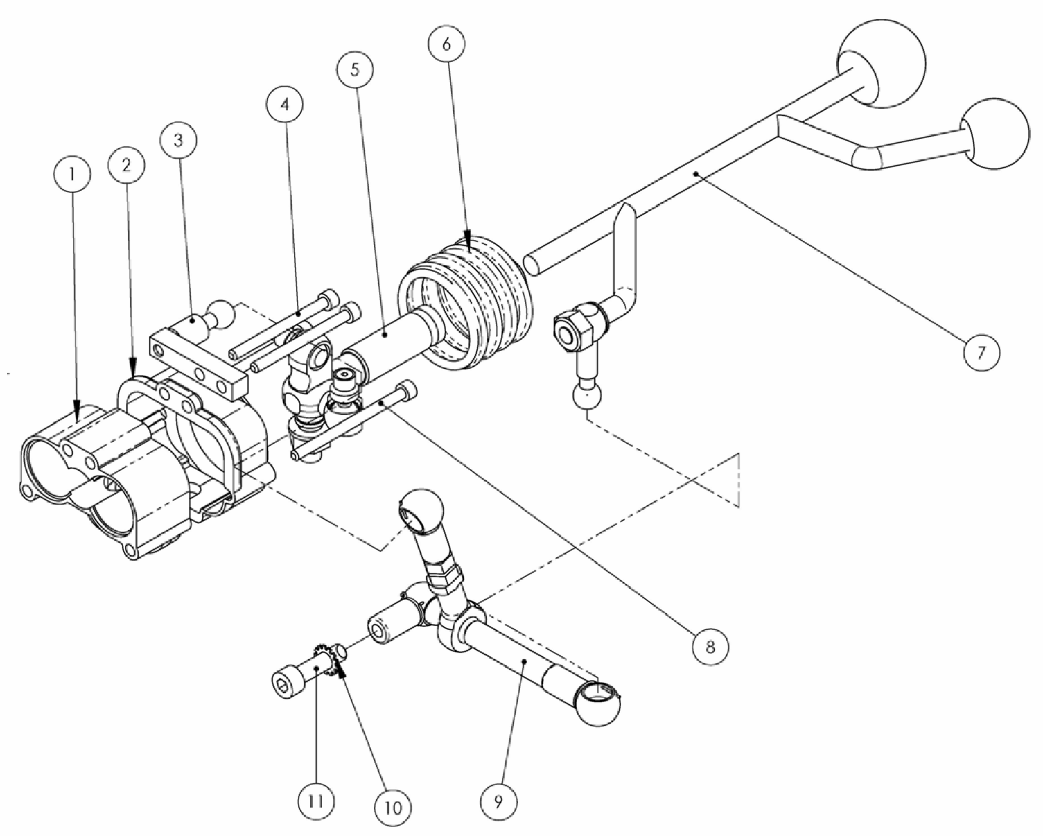 Finn-Rotor SV 60 - FRV 60 - Spakhus och länkage för 2-spaksfunktion 1 100055 Spakhus nedre 2 100056 Spakhus övre 3 100443 Insexskruv M5x65 4 100358 Joystick-set 5 100182 Gummibälg 6 100438 Insexskruv