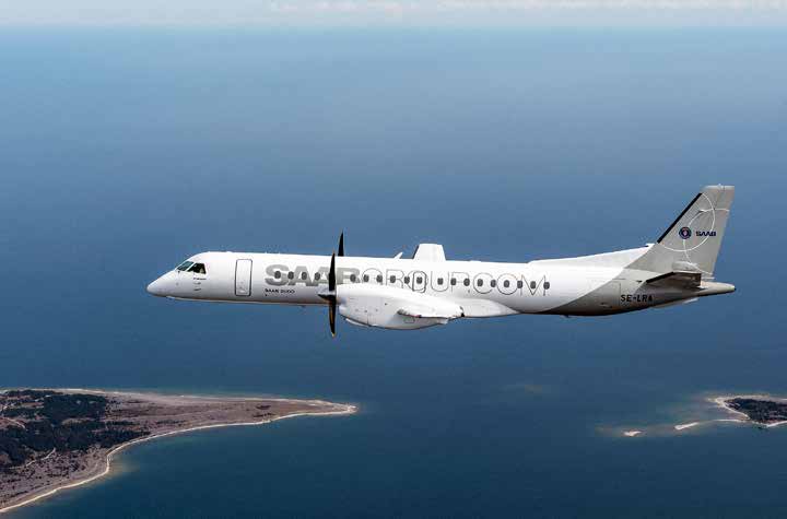 SAAB 2000 Det första planet flög 1992 och 63 stycken har tillverkats totalt. Maxhastigheten är 682 km/h och räckvidden är 2 185 km på en tank. Kunderna finns över hela Sverige och hela världen.