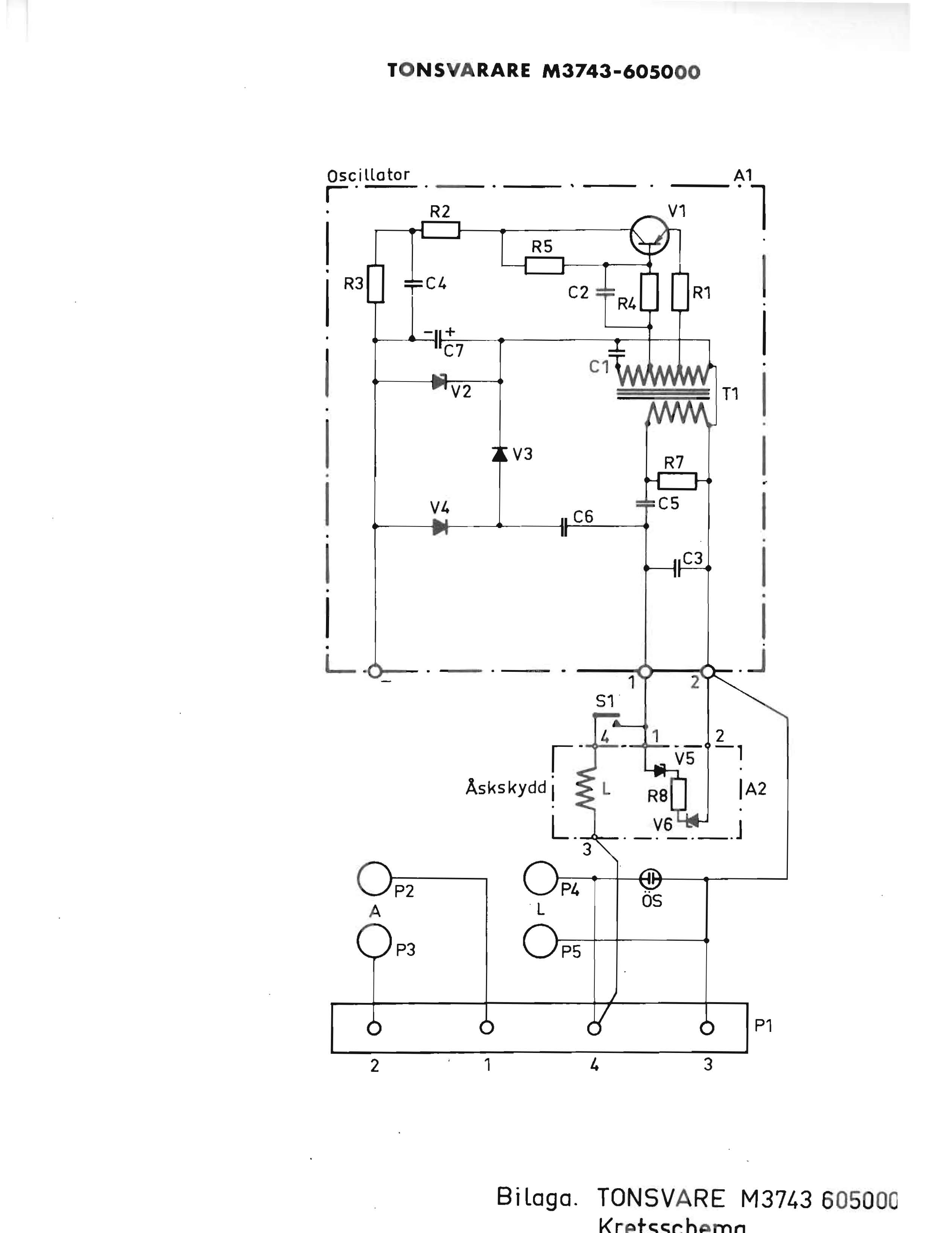 TO NSVARARE M3743-605000 Oscillator r. R3 l. L. R2 V2 V. C6. ~.