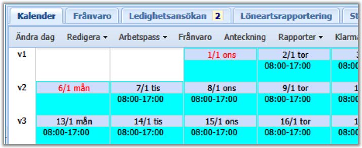 Du kan nu se på din bild att du har klarmarkerat perioden. Klarmarkerad dagar visas med avvikande färg.