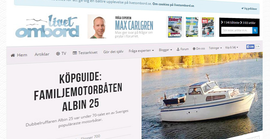 LIVETOMBORD.SE SVERIGES NYA BÅTSAJT Livetombord.se är ett samarbete mellan Sveriges mest sålda båttidningar; Vi Båtägare, Praktiskt Båtägande och Båtnytt. Livetombord.se är mötesplatsen för alla som älskar att vara på sjön.