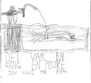 Barns bildberättande Bild- och textanalys En semiotisk analys I den avslutande bildsviten återkommer jag till pojken som fått inleda detta kapitel. Bild 5.