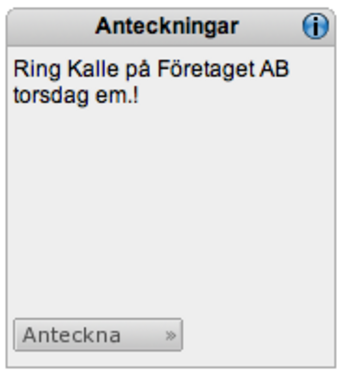 Home manual Kapitel 2 1. Klicka på Ändra-knappen 2. Anteckningsblocket byter vy till skriv-vy 3. Skriv din anteckning eller radera befintlig text 4. Klicka på Spara-knappen 5.