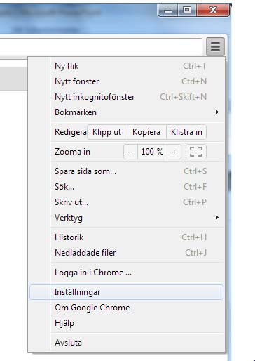 Google Chrome Hur man når inställningarna Klicka i