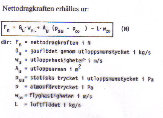 Sidan: 38 Nettodragkraft Nettodragkraften härrör från hastighetsökningen av luften samt den statiska tryckskillnaden som råder i utloppsdelen.