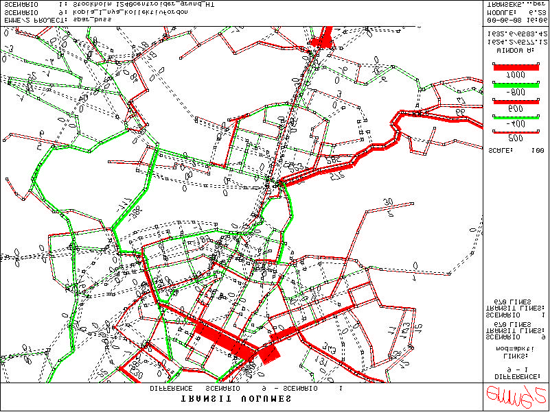 Buss Pendeltåg TRANSIT VOLUMES DIFFERENCE SCENARIO 18 - SCENARIO 13 DIFFERENCE: 18-13 LINKS: mod=abxti SCENARIO 18 TRANSIT LINES: Ag-s4t Ajb-S2 Ak-n21 Aka-VH Aku-VH Aku-Ds Am-SSs Am-s10 An-Sus Any-KU