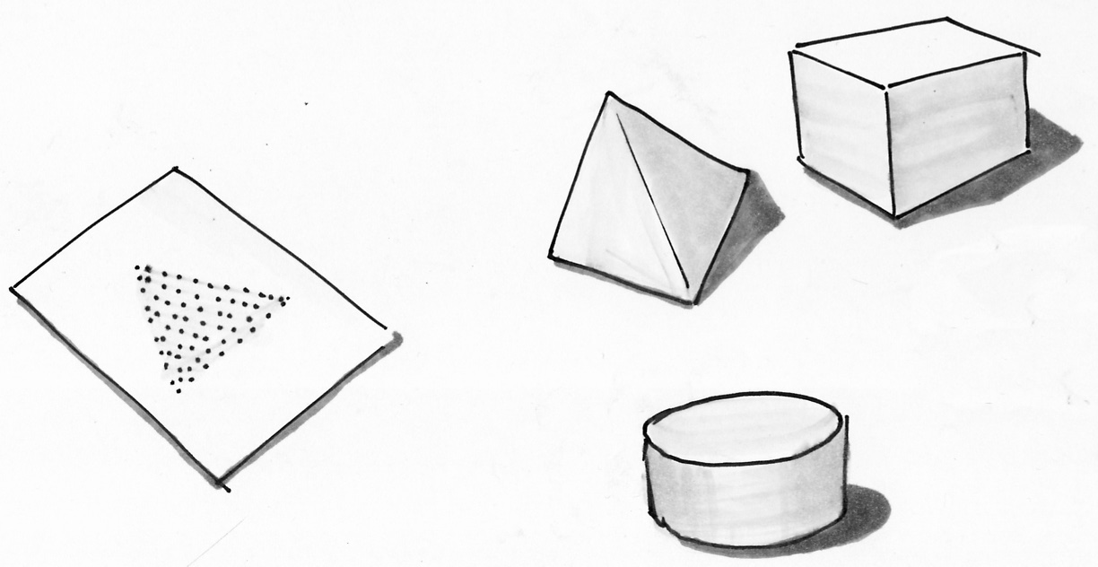 KONCEPT 2: STORY HUNT En variation; Ett kortspel - man drar ett kort, låter djuret nosa på kortet med en taktil 2D-skiss av en form (aktivera oppgaven) sen ska man finna motsvarande form i 3D, så