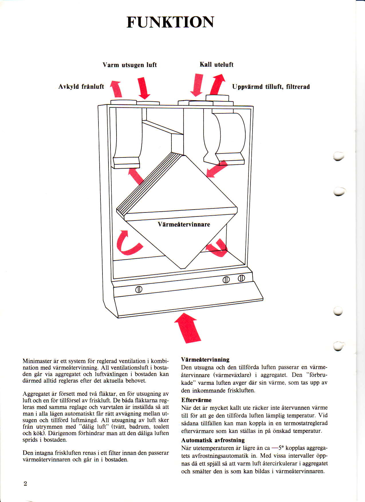 FUNKTION varm utsugen luft Kall uteluft Avkvrdfranruft f I Uppvlrmdtilluft, filtrerrd Minimasbr er e$ system fdr reglerad veddlation i kombination med vrirmeatervinning.