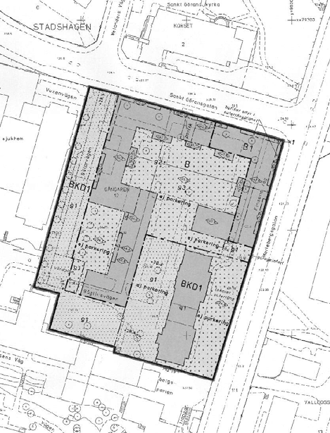 Veidekke, Riksbyggen Planområdet S:t Görans kyrka S:t Görans sjukhus Stödmur längs