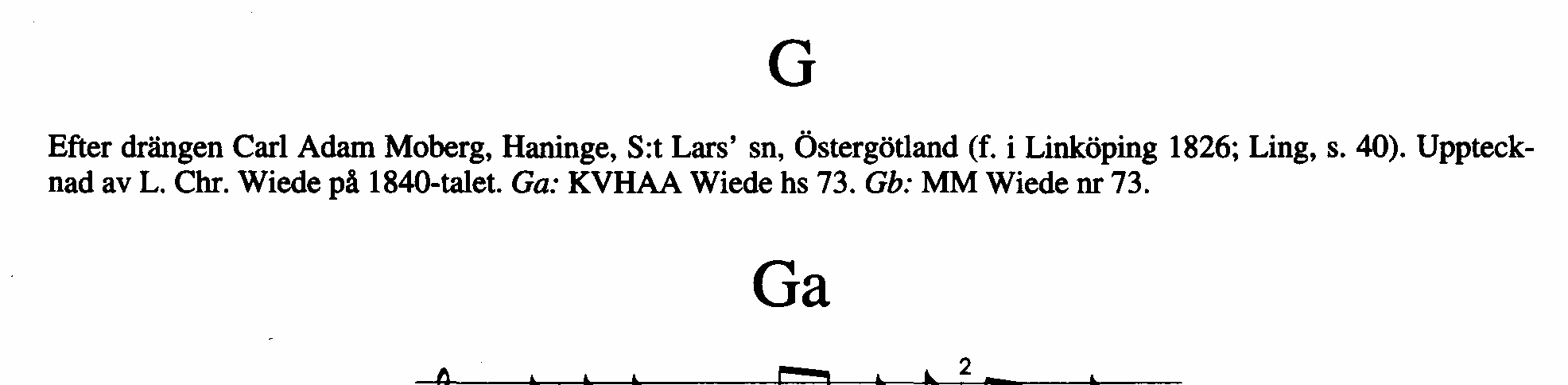 Om den inte är avtryckt, redovisas den längst bak vid varje enskild ballad. I GSMS-registranten åskådliggörs detta genom två versaler till exempel 12 AK, vilket följer samma system som i SMB.