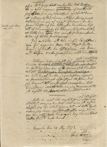 180 Hendrik Mäkeler und Peter Berghaus Abbildung 5: Carl Säves Schreiben an das Consistorium Academicum (zweite Seite) fyller 30 folio-sidor.