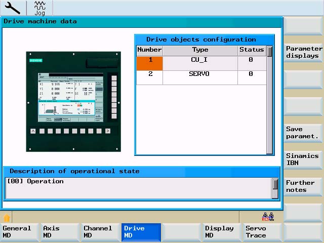 System 8.3 System - softkeys (MD) SINAMICS drivanordnings maskindata Öppna dialogen drivmaskindata.