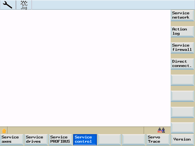 System 8.4 System - softkeys (Service indikering) 8.4 System - softkeys (Service indikering) Fönstret "Service axlar" visas I fönstret visas informationer över axeldrifterna. Softkeys "Axel+" resp.