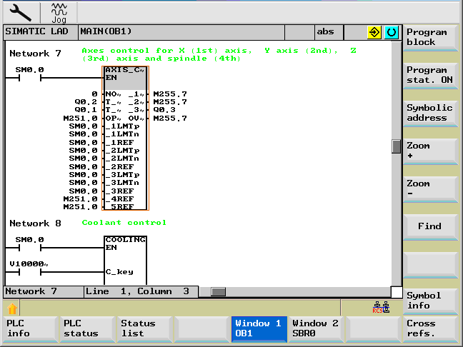 Grundinställning är den absoluta framställningen. Exempel: Det logiska sammanhanget för den absoluta operanden M251.0 i nätverk 2 i programkomponenten OB1 skall indikeras.