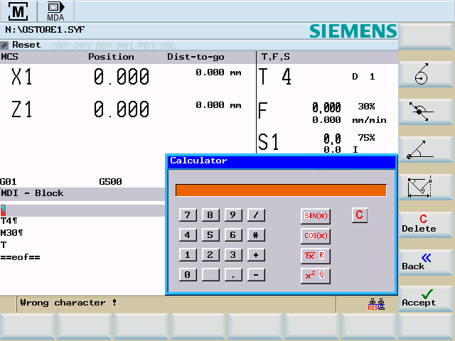 Bilaga A.1 Övrigt Bild A-1 Miniräknare Tillåtna tecken vid inmatningen +, -, *, / Grundräknesätten S Sinus - funktion Värdet (i grader) X före inmatningsmarkören ersätts av värdet sin(x).