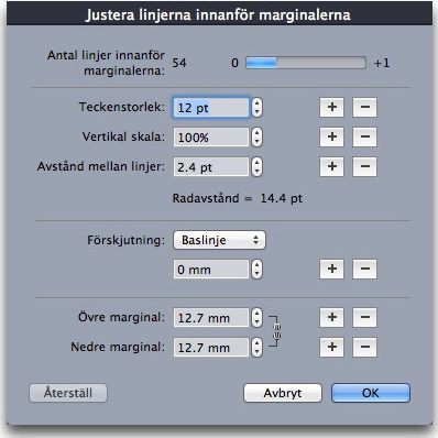 TEXT OCH TYPOGRAFI Cells per line: This field displays the number of cells that can fit on a line, based on the settings above.