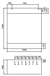 Måttskiss - HW28/10 (13-20 lgh). 5(12) A Primär retur B Primär fram C Värme retur D Värme fram E VVC F Varmvatten G Kallvatten 1 utv. gg 1 utv. gg 1¼ inv. gg 1¼ inv. gg ¾ inv. gg 1 inv.