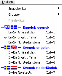 Välja lexikon/lexikongrupp I menyn Lexikon väljer du vilket lexikon som ska vara aktivt.